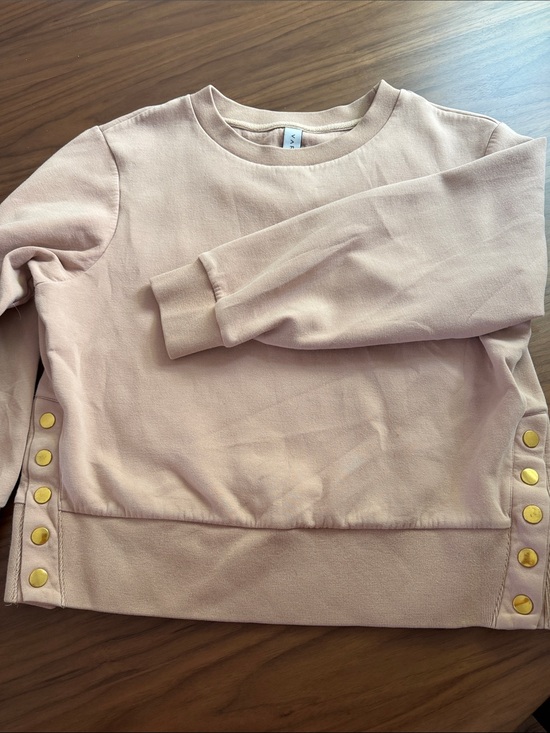 Varley Sweaters - Varley Women’s Cream-Pink Crewneck Sweater with Gold Button Detail